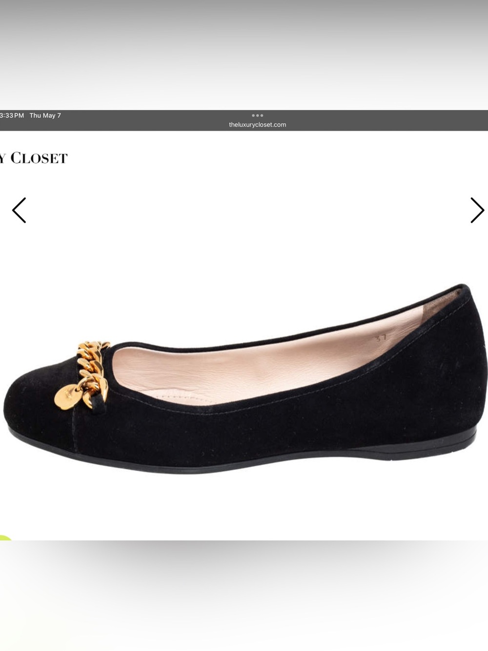 Prada Black Suede Chain-Accent Women’s Ballet Flat